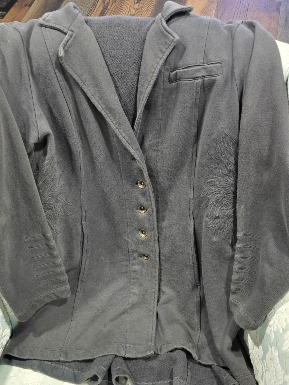 Soft Surroundings Gray Button-Front Distressed Military Jacket Sz M 100% Cotton